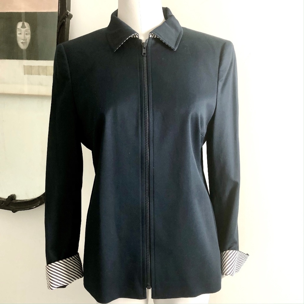 Akris Punto Navy Cotton Blazer with Belt, Vintage - Picture 2 of 7